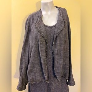 Eileen Fisher 2-Piece Linen Blend Dress and Fray Trim Jacket. Generous sizing!